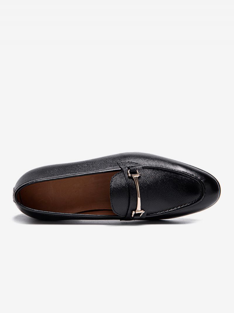 Mäns Slip-on Round Toe Kohud Loafer Prom Bröllopsskor - Svart