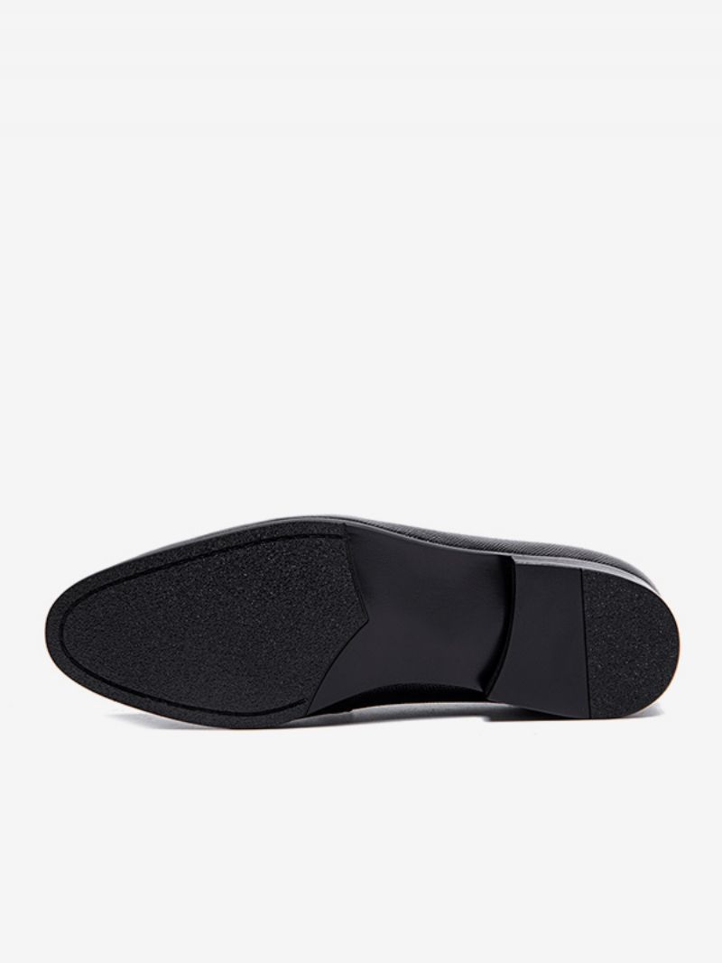 Mäns Slip-on Round Toe Kohud Loafer Prom Bröllopsskor - Svart