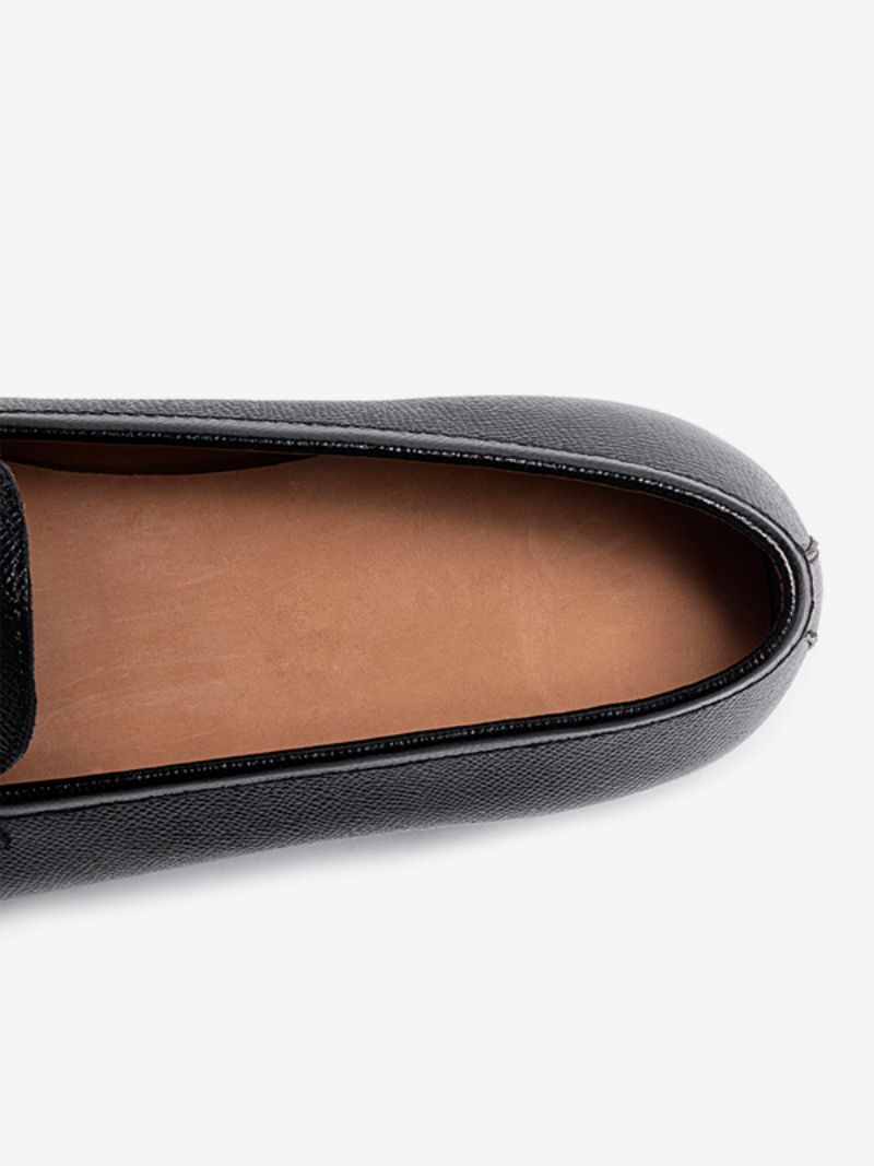 Mäns Slip-on Round Toe Kohud Loafer Prom Bröllopsskor - Svart