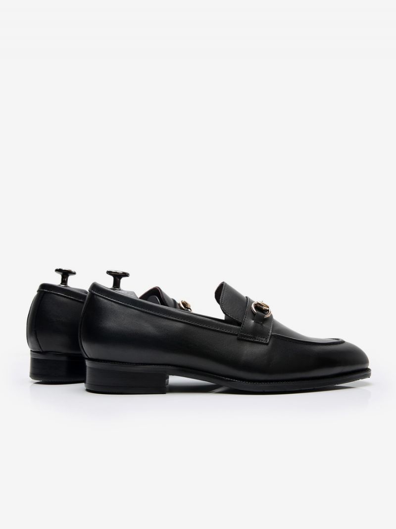 Mäns Slip-on Round Toe Kohud Loafer Prom Bröllopsskor - Svart