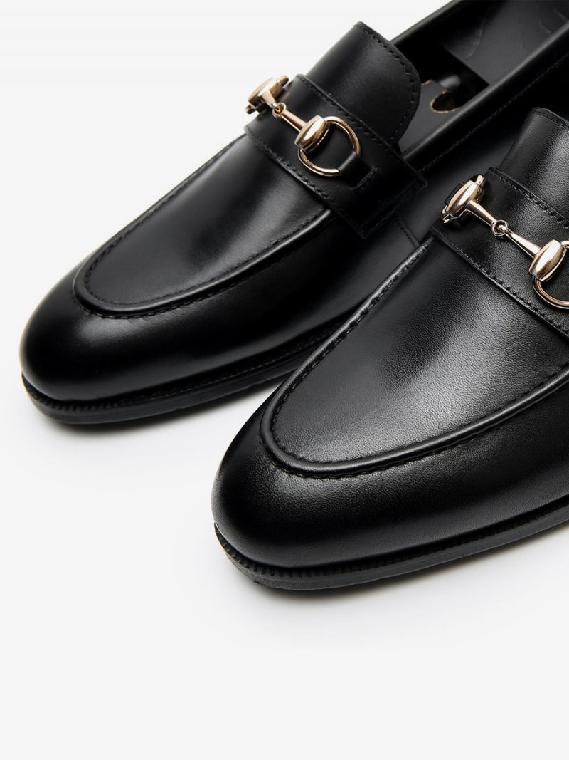 Mäns Slip-on Round Toe Kohud Loafer Prom Bröllopsskor - Svart