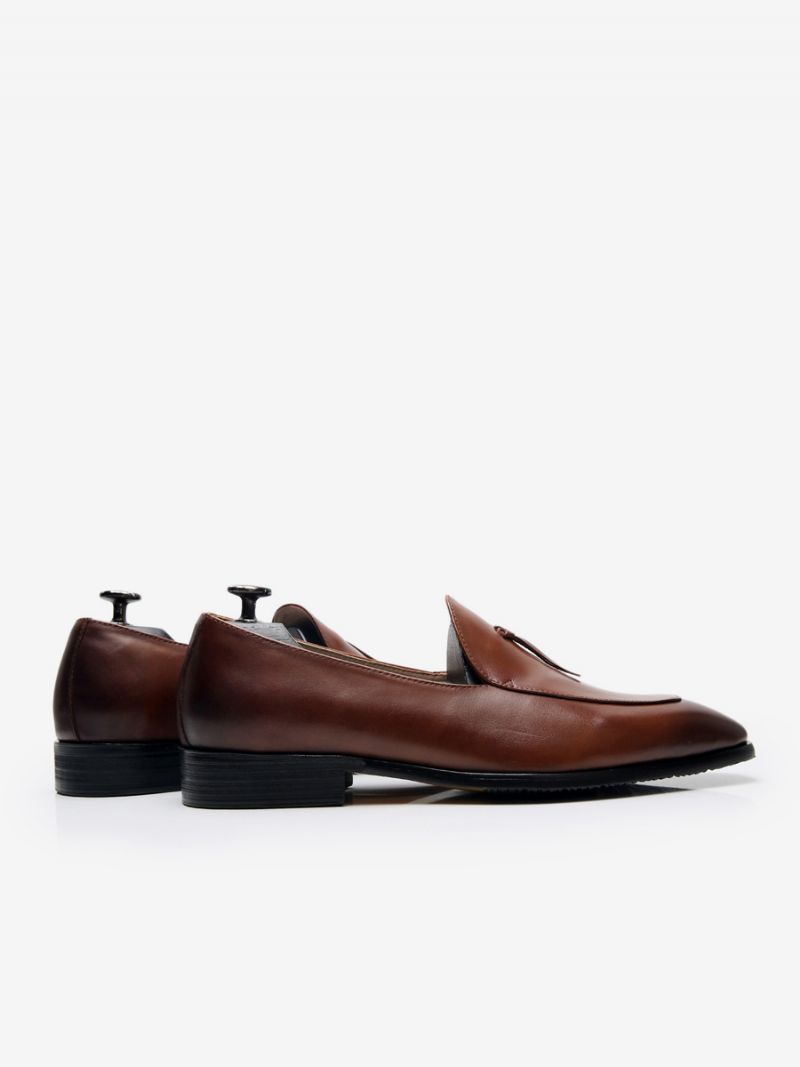 Mäns Slip-on Rund Toe Kohud Herr Loafer Prom Bröllopsskor - Kaffe Brun