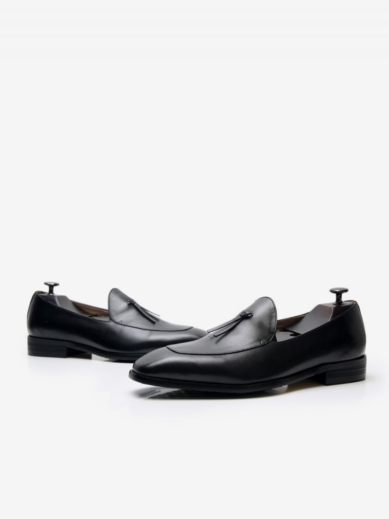 Mäns Slip-on Rund Toe Kohud Herr Loafer Prom Bröllopsskor - Svart