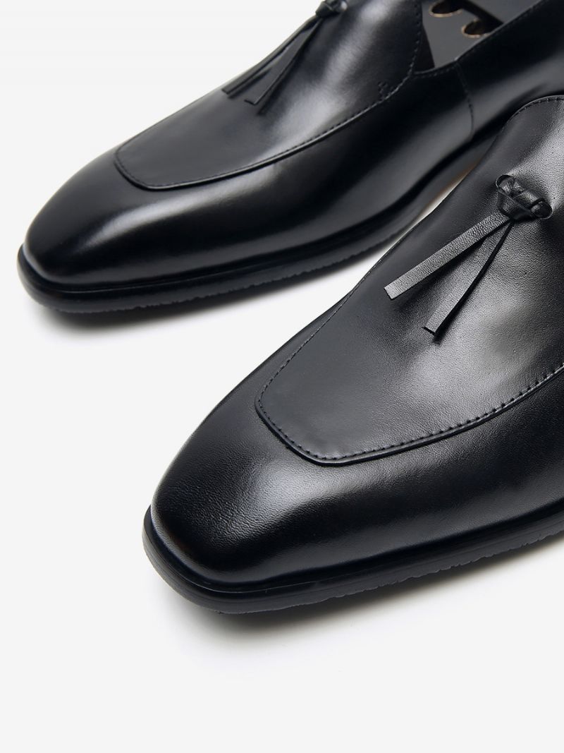 Mäns Slip-on Rund Toe Kohud Herr Loafer Prom Bröllopsskor - Svart