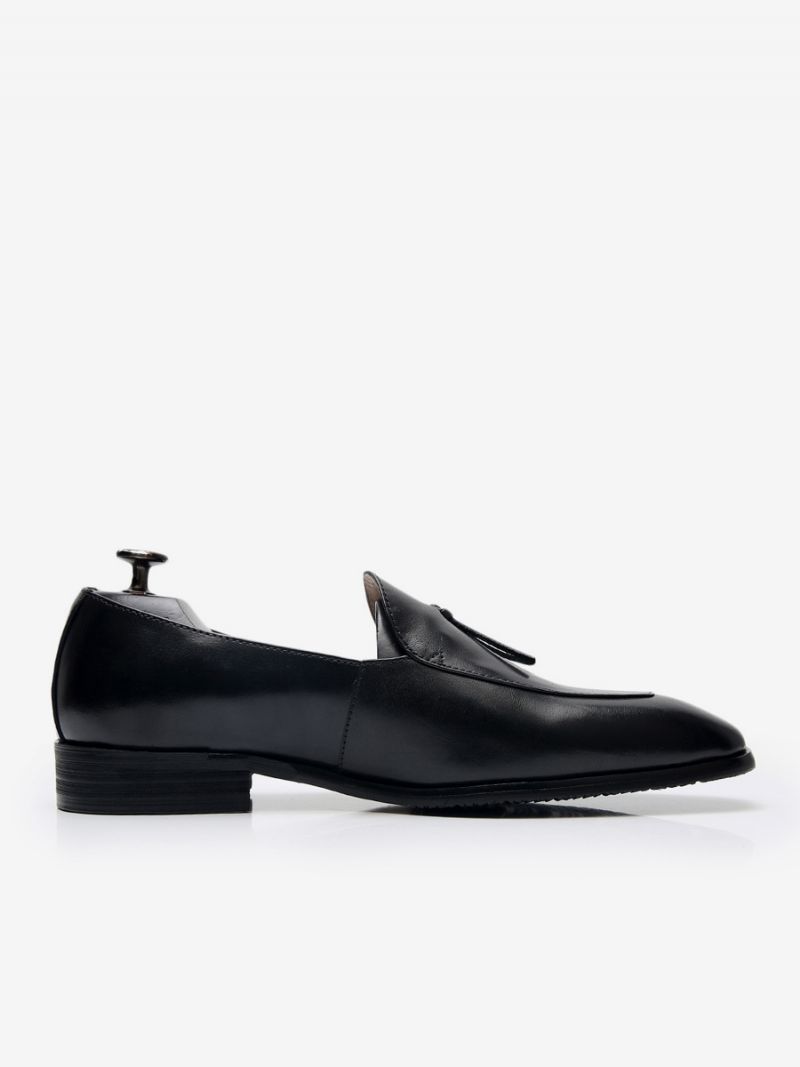 Mäns Slip-on Rund Toe Kohud Herr Loafer Prom Bröllopsskor - Svart