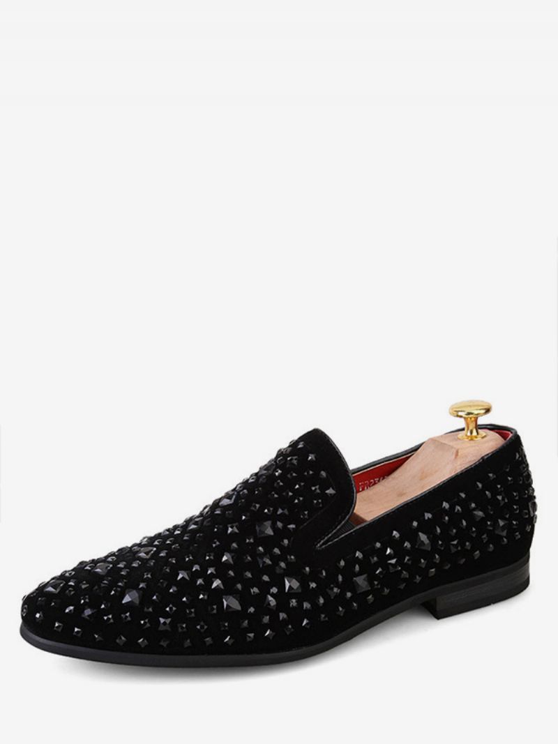 Mäns Svarta Loafers Dubbade Rhinestones Slip-on Dress Prom Bröllopsskor