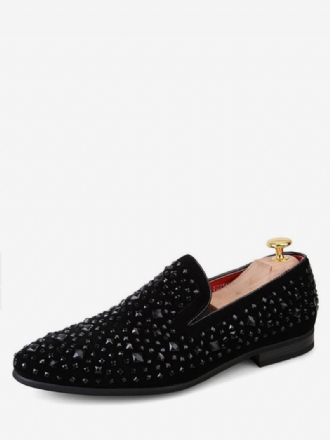 Mäns Svarta Loafers Dubbade Rhinestones Slip-on Dress Prom Bröllopsskor