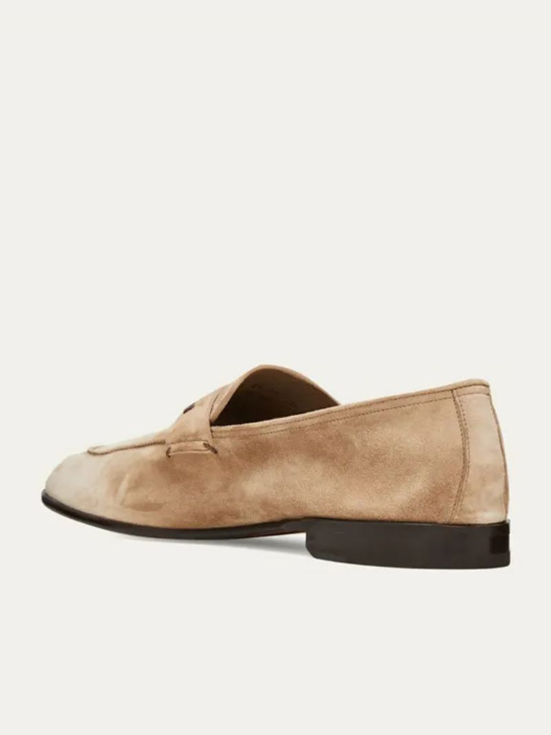 Mocka För Män Rund Tå Penny Keeper Strap Vamp Slip-on Loafers - Ljusbrun