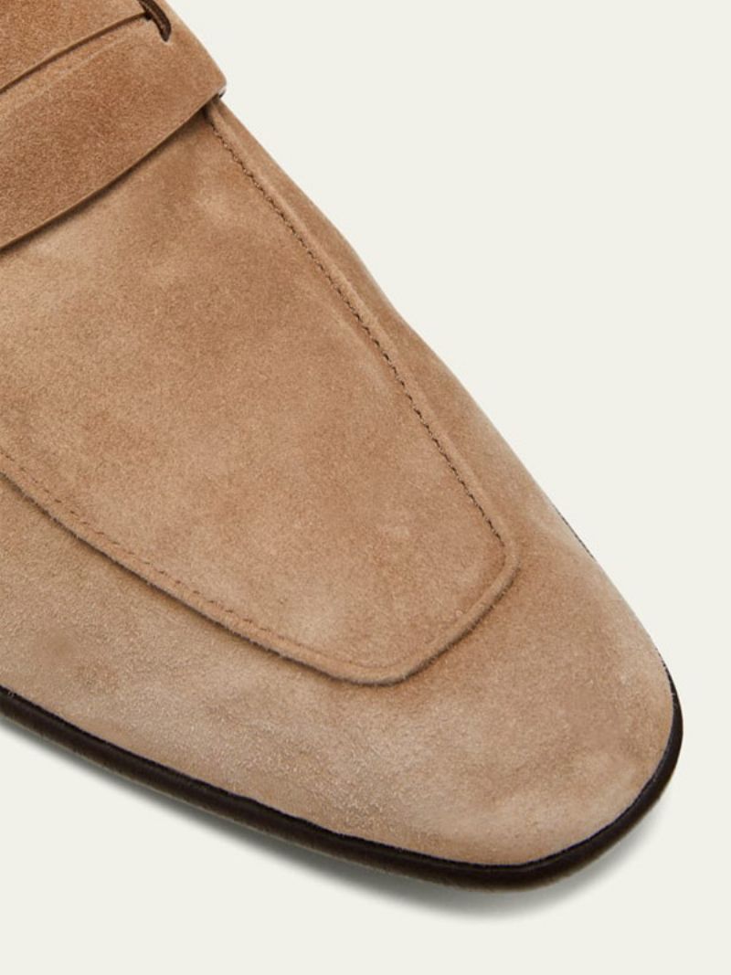 Mocka För Män Rund Tå Penny Keeper Strap Vamp Slip-on Loafers - Ljusbrun