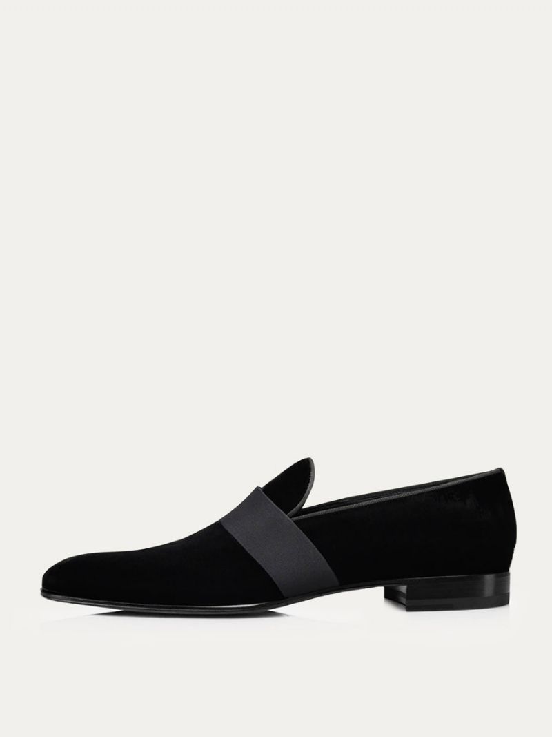 Mocka Rund Tå För Män Slip-on Grosgrain Strap Across Vamp Prom Party Bröllop Loafers