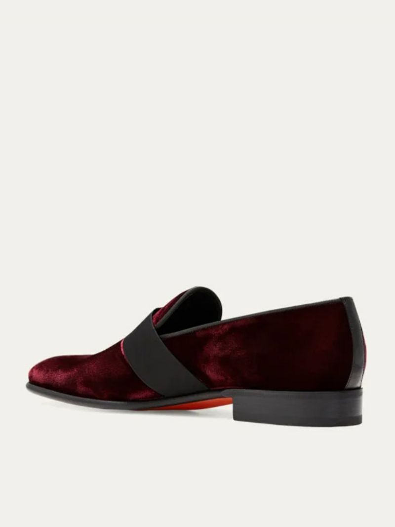 Mocka Rund Tå För Män Slip-on Grosgrain Strap Across Vamp Prom Party Bröllop Loafers - Bourgogne