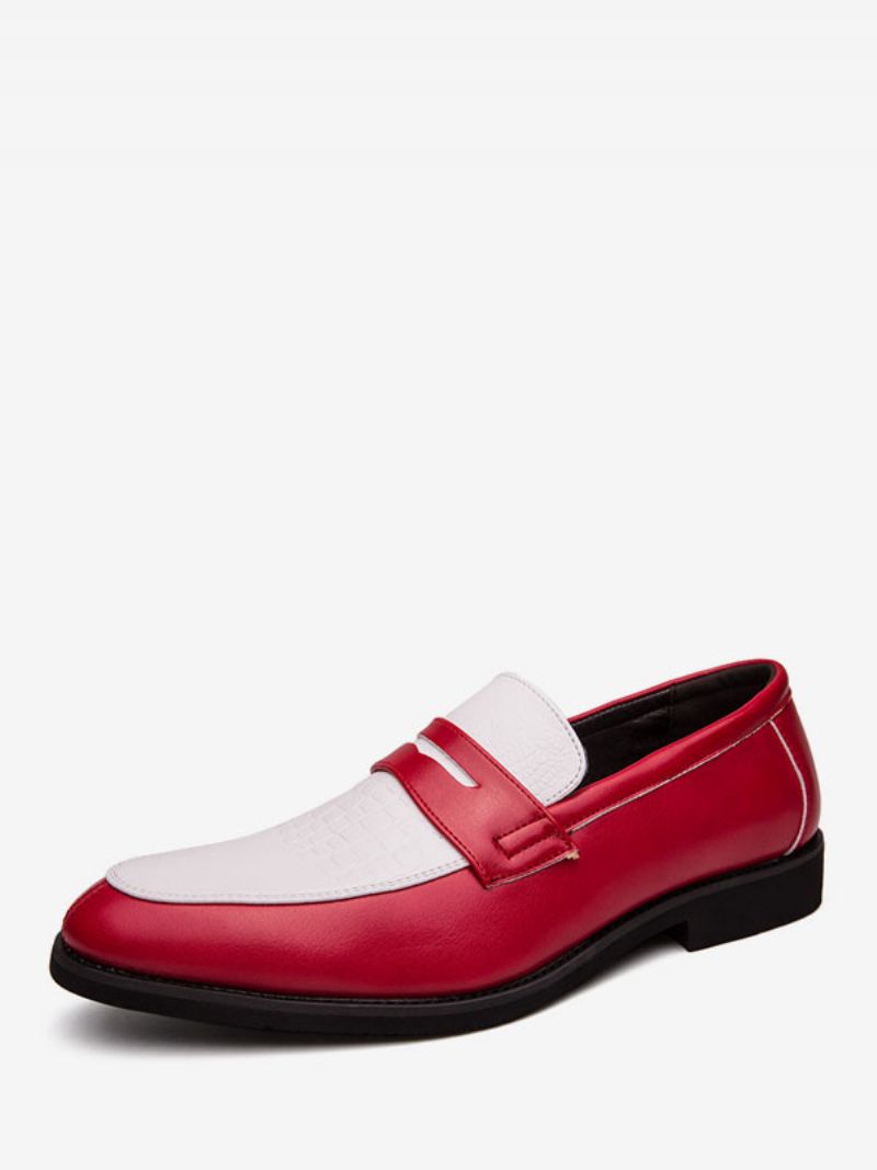 Penny Loafers För Män Blå Rund Tå Slip-on Dress Brudgum Skor - Röd