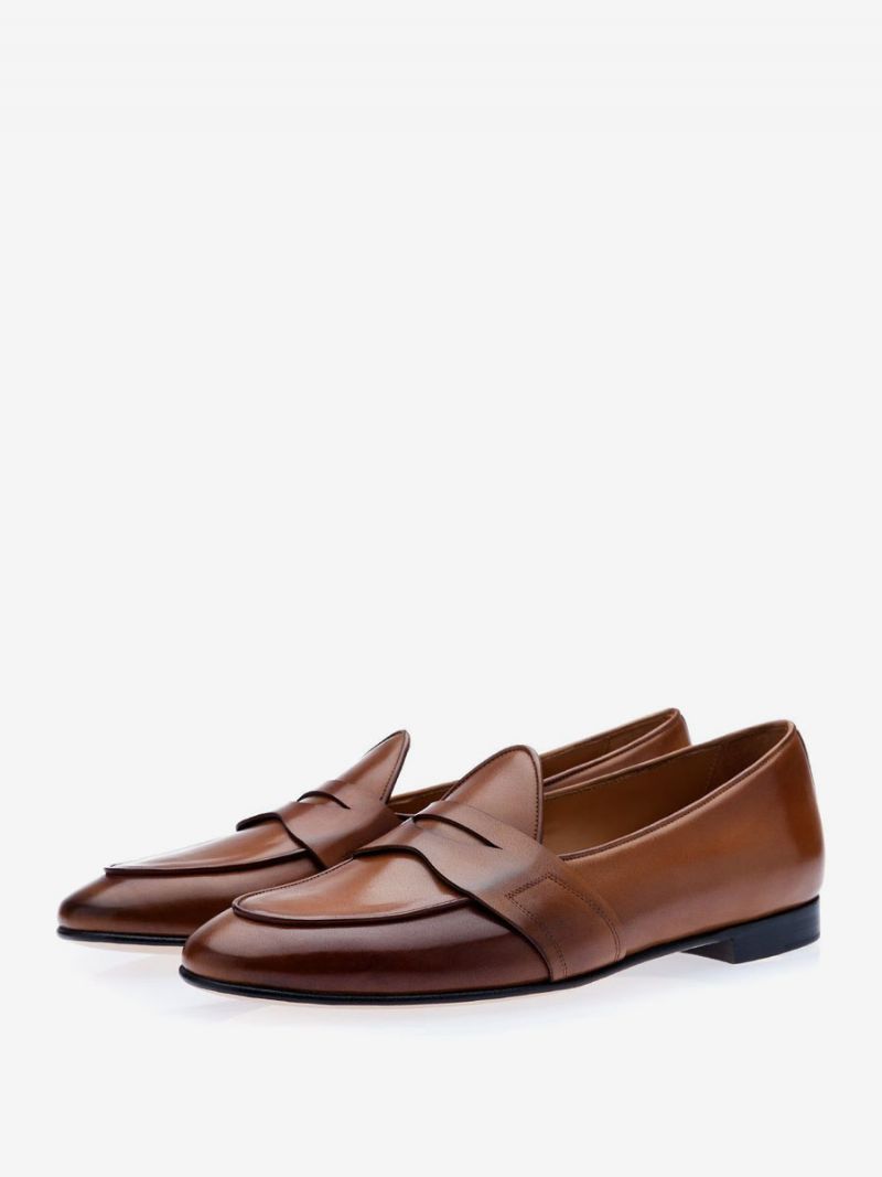 Penny Loafers För Män Slip-on Rund Toe Dress Brudgum Skor