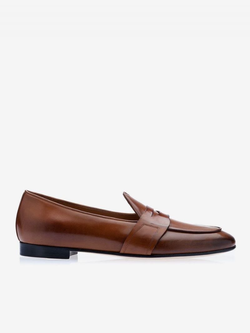 Penny Loafers För Män Slip-on Rund Toe Dress Brudgum Skor - Mahogny