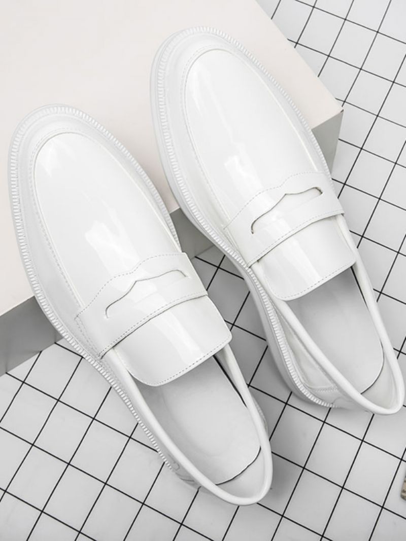 Penny Loafers För Män Vit Rund Tå Slip-on Formella Skor - Vit