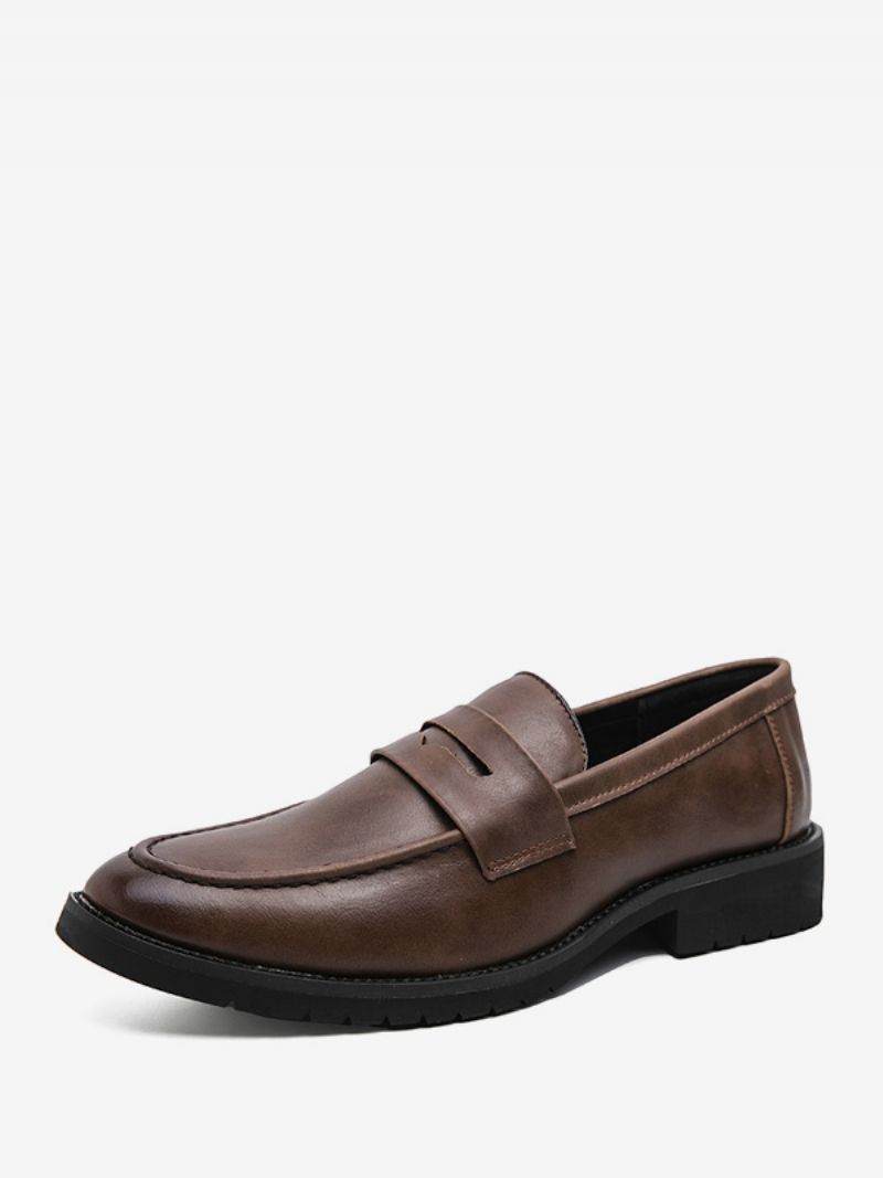 Prom Loafers För Män Slip-on Round Toe Pu Läder Loafer Skor - Kaffe Brun