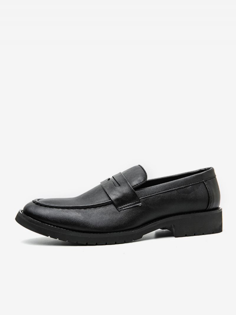 Prom Loafers För Män Slip-on Round Toe Pu Läder Loafer Skor - Svart