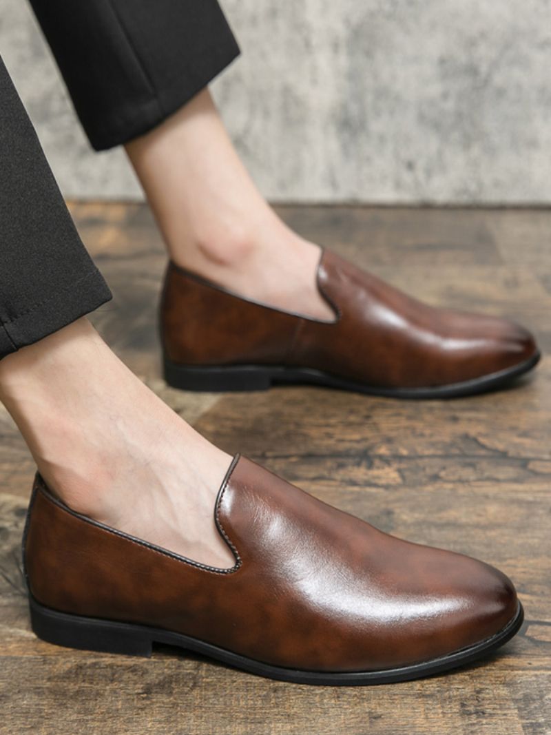 Prom Pu Läder Slip-on Loafer Skor För Män - Kaffe Brun