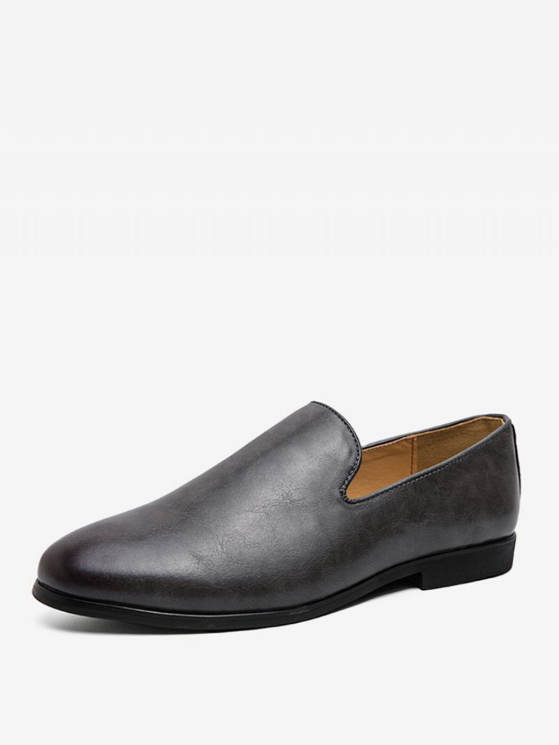 Prom Pu Läder Slip-on Loafer Skor För Män - Grå