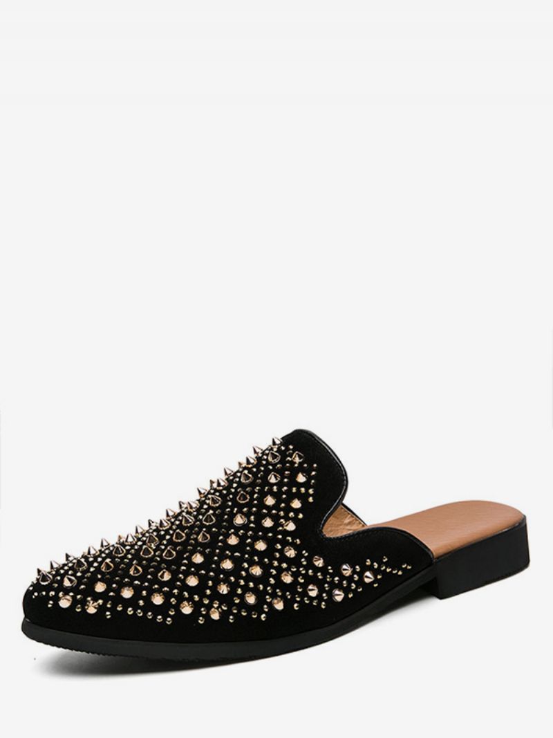 Sandaler För Män Slip-on Artwork Dubbnitar Läder Gummisula Spike Mules