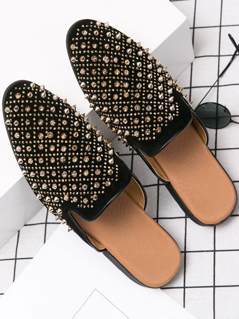 Sandaler För Män Slip-on Artwork Dubbnitar Läder Gummisula Spike Mules - Gul