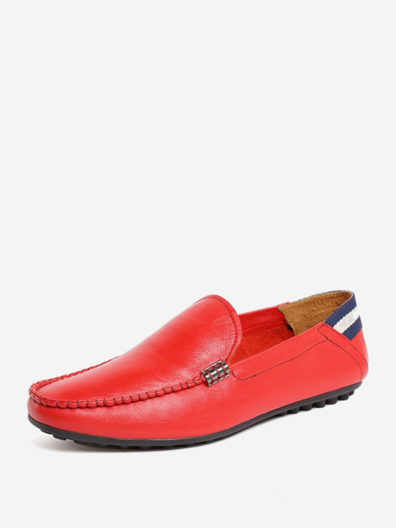 Slip-on Round Toe Cowhide Loafer Skor För Män - Röd