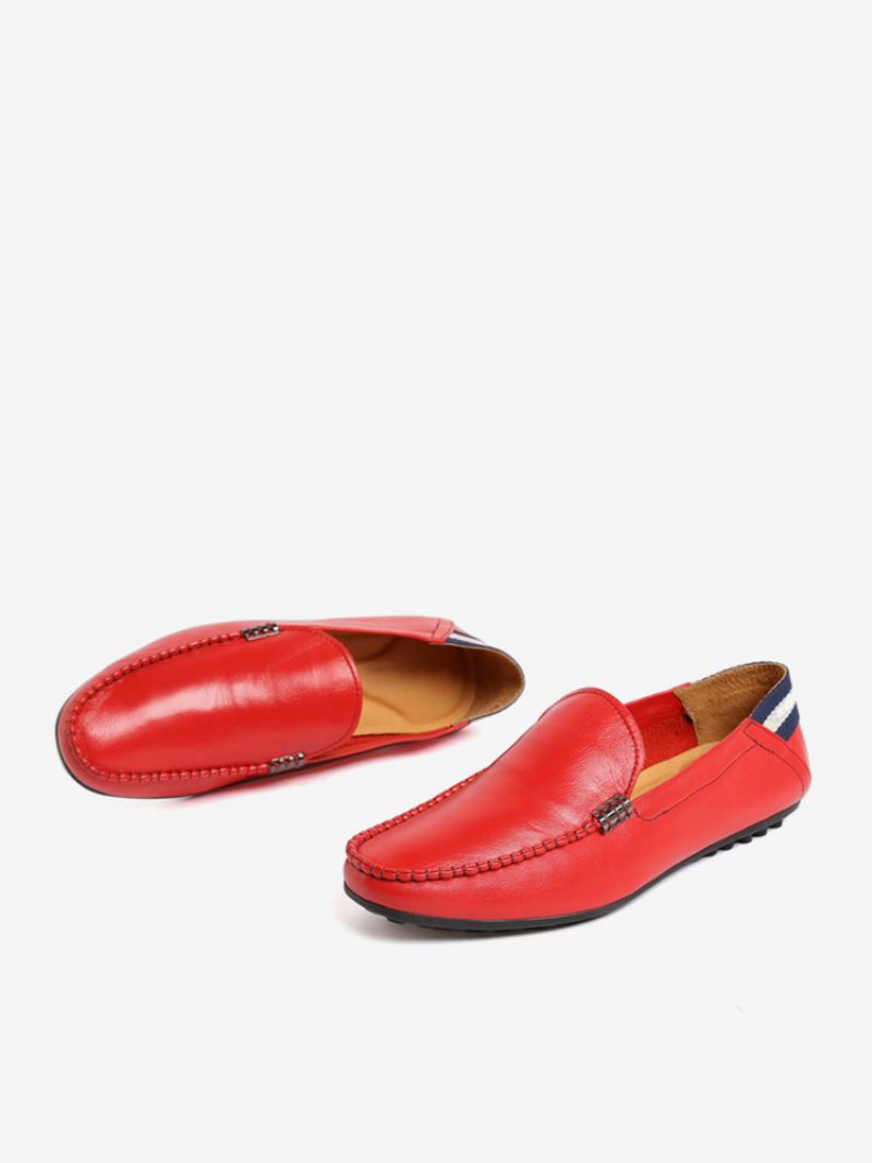 Slip-on Round Toe Cowhide Loafer Skor För Män - Röd