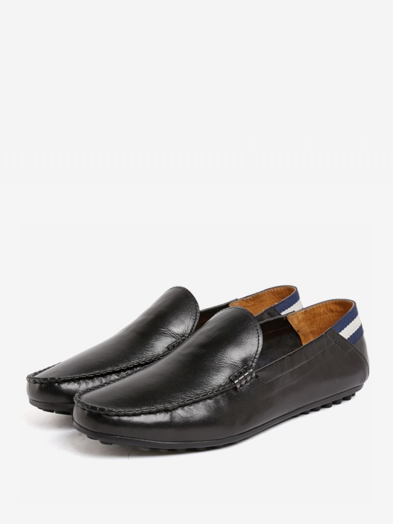 Slip-on Round Toe Cowhide Loafer Skor För Män - Svart