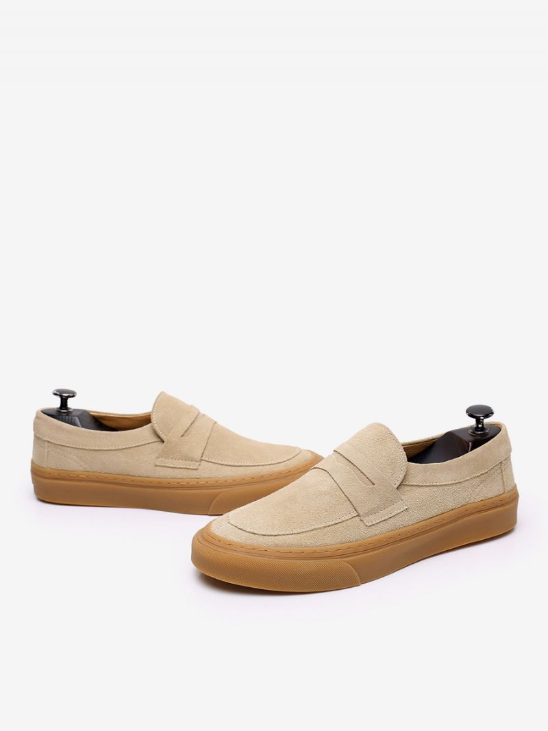 Slip-on Round Toe Cowhide Loafer Skor För Män - Ljusgul