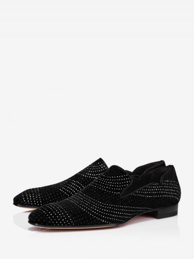 Svart Klänning För Män Loafers Mocka Gliiter Läder Rhinestones Slip-on Brudgum Bal Party Bröllopsskor