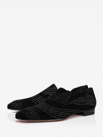 Svart Klänning För Män Loafers Mocka Gliiter Läder Rhinestones Slip-on Brudgum Bal Party Bröllopsskor