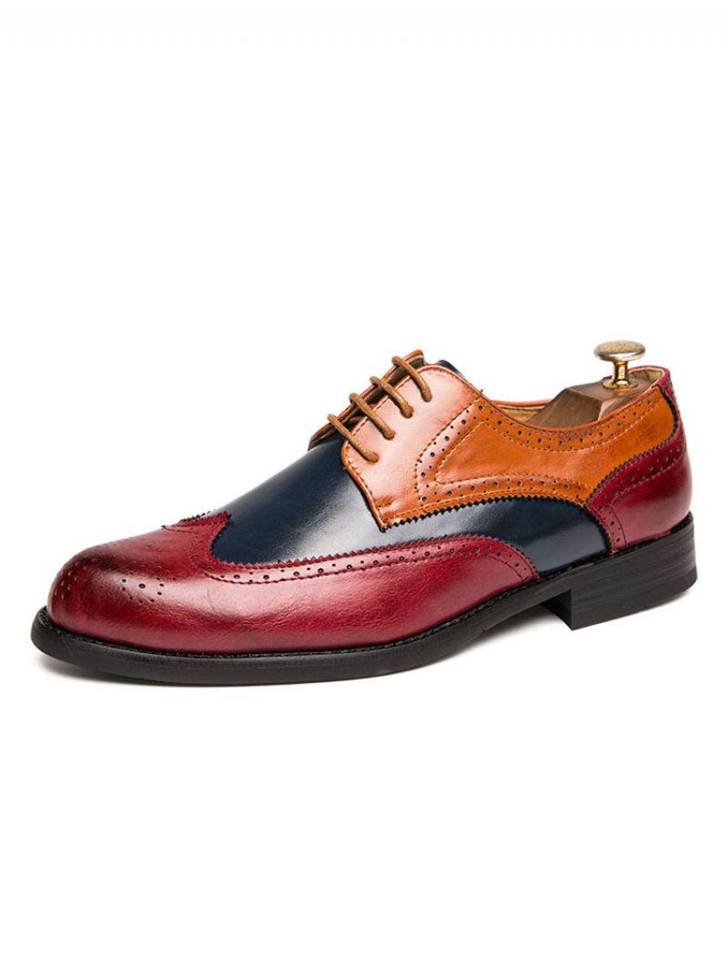 Herr Color Block Wingtips Dress Derby Skor - Röd