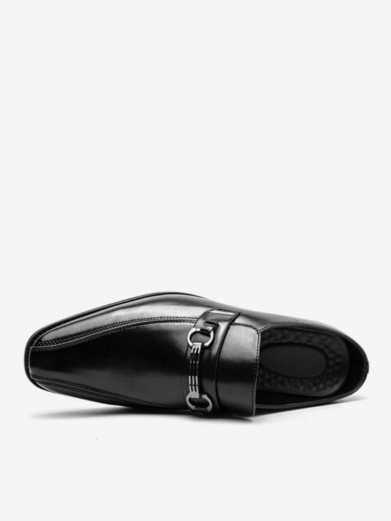 Herrskor Mode Rund Toe Slip-on Pu Läder Slide Loafers - Svart