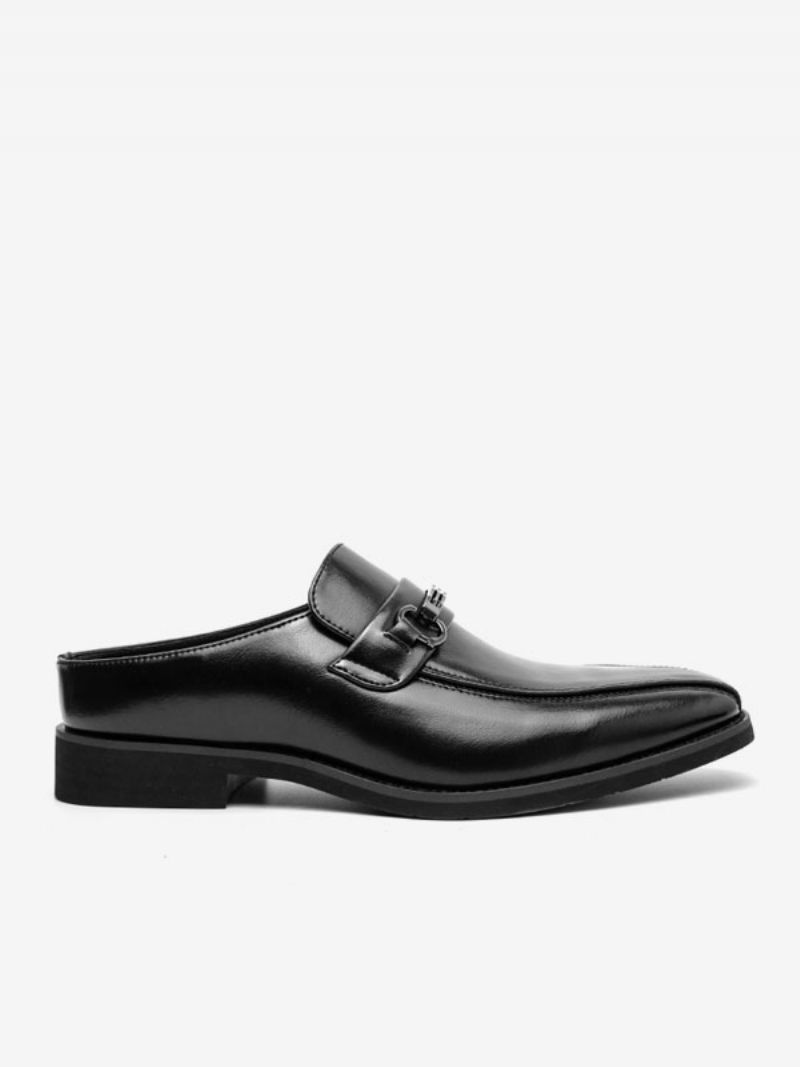 Herrskor Mode Rund Toe Slip-on Pu Läder Slide Loafers - Svart