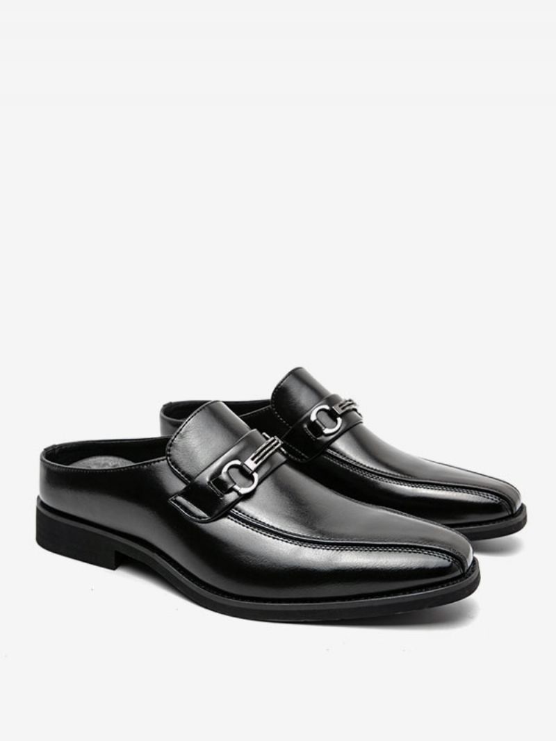 Herrskor Mode Rund Toe Slip-on Pu Läder Slide Loafers - Svart