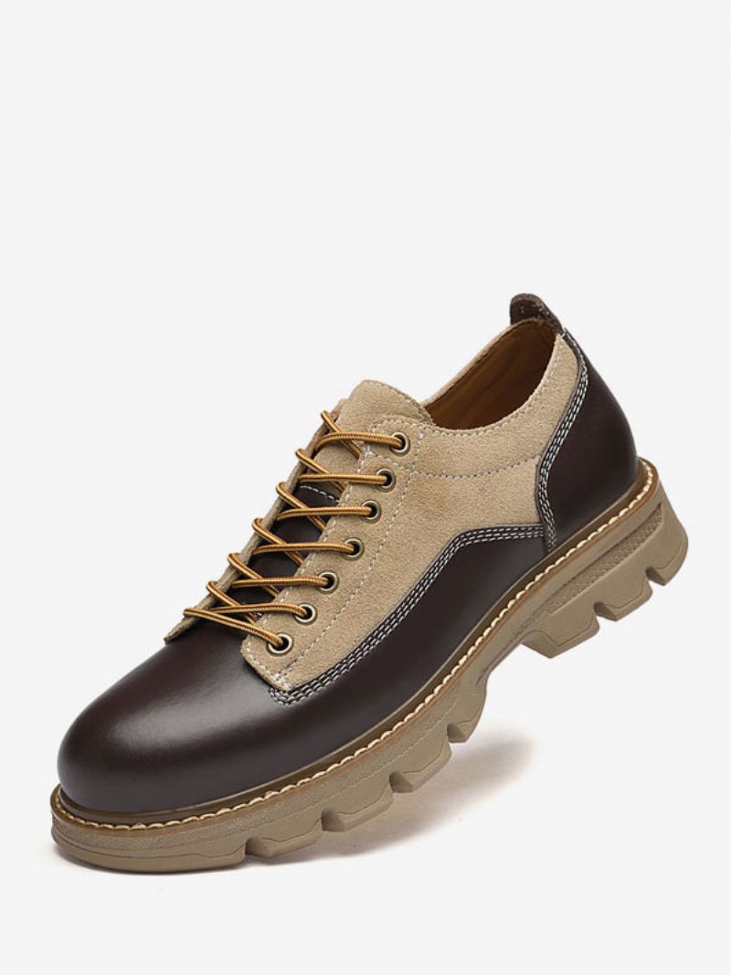 Klänning Skor För Herr Modern Round Toe Lace Up Pu Läder - Djupbrun