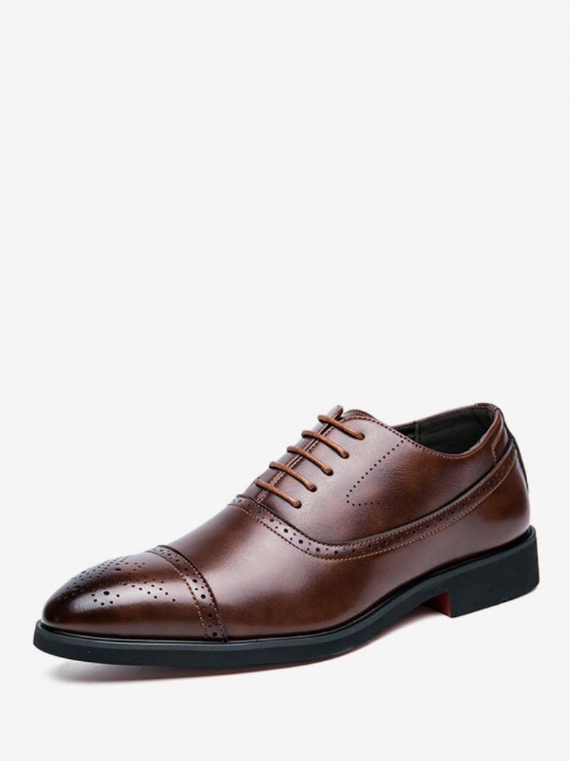 Klänning Skor För Herr Rund Toe Lace Up Pu Läder Oxford Brudgum - Kaffe Brun