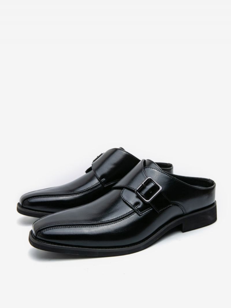 Klänning Skor För Män Rund Tå Metalldetaljer Slip-on Pu Läder Monk Strap - Svart