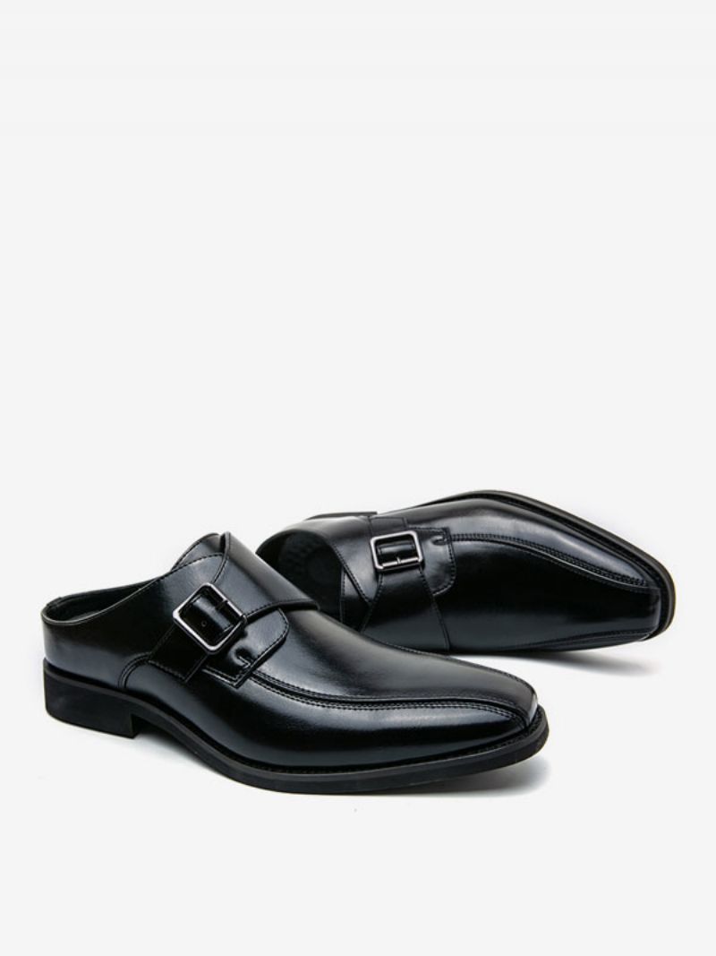 Klänning Skor För Män Rund Tå Metalldetaljer Slip-on Pu Läder Monk Strap - Svart