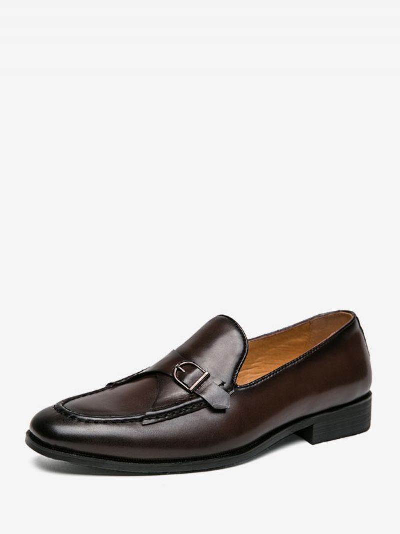 Klänning Skor För Män Snygg Rund Tå Monk Strap Slip-on Pu Läder - Djupt Brunt