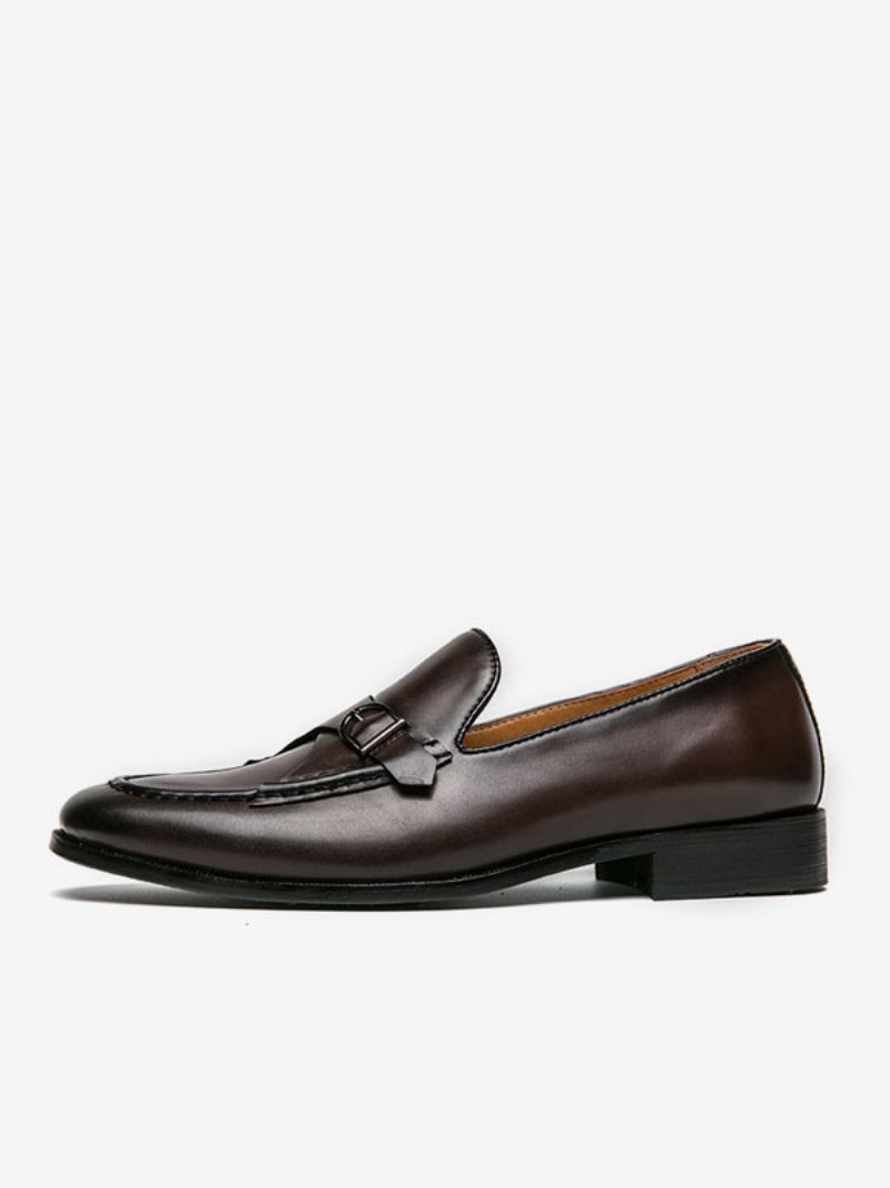 Klänning Skor För Män Snygg Rund Tå Monk Strap Slip-on Pu Läder - Djupt Brunt