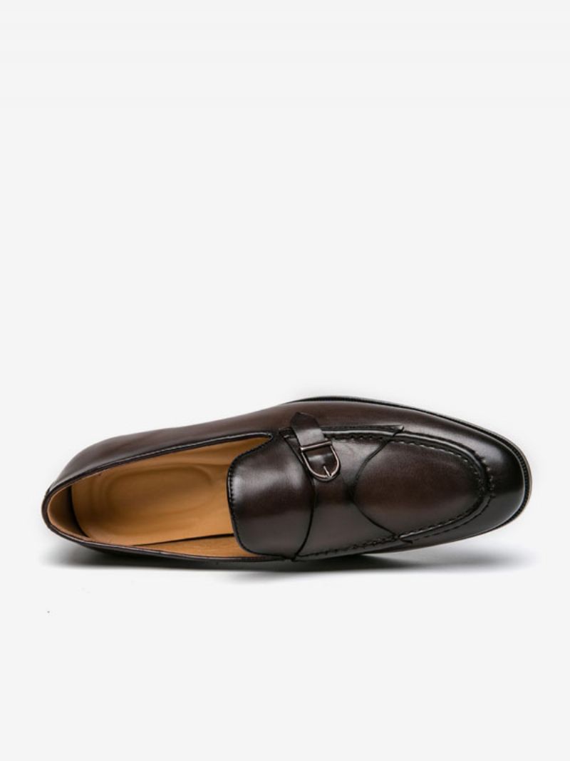 Klänning Skor För Män Snygg Rund Tå Monk Strap Slip-on Pu Läder - Djupt Brunt