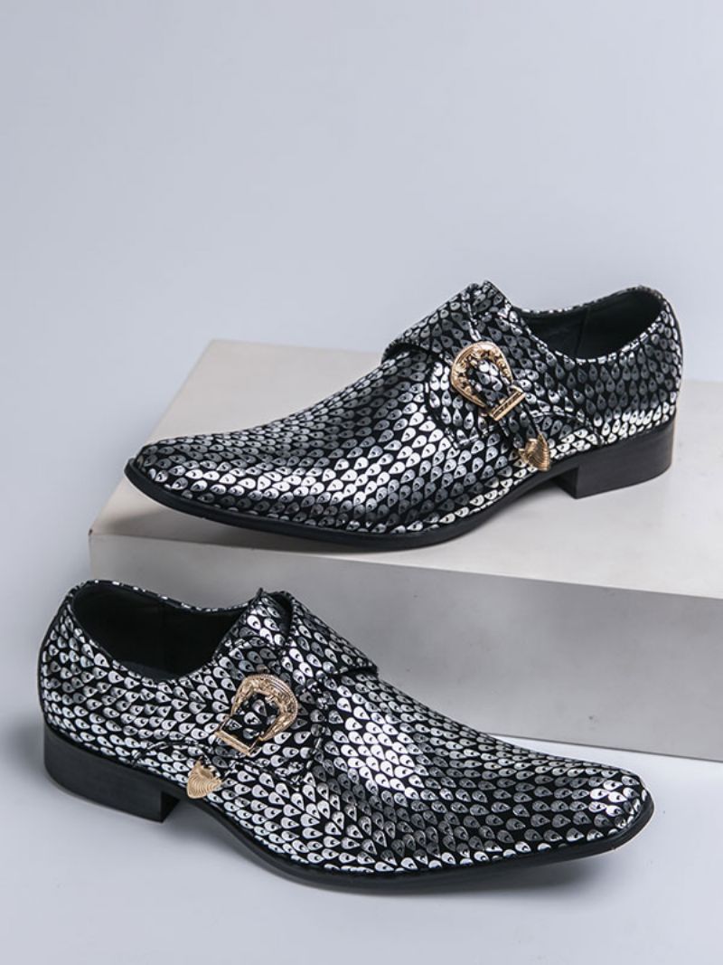 Klänning Skor För Män Snygg Square Toe Slip-on Pu Läder - Silver