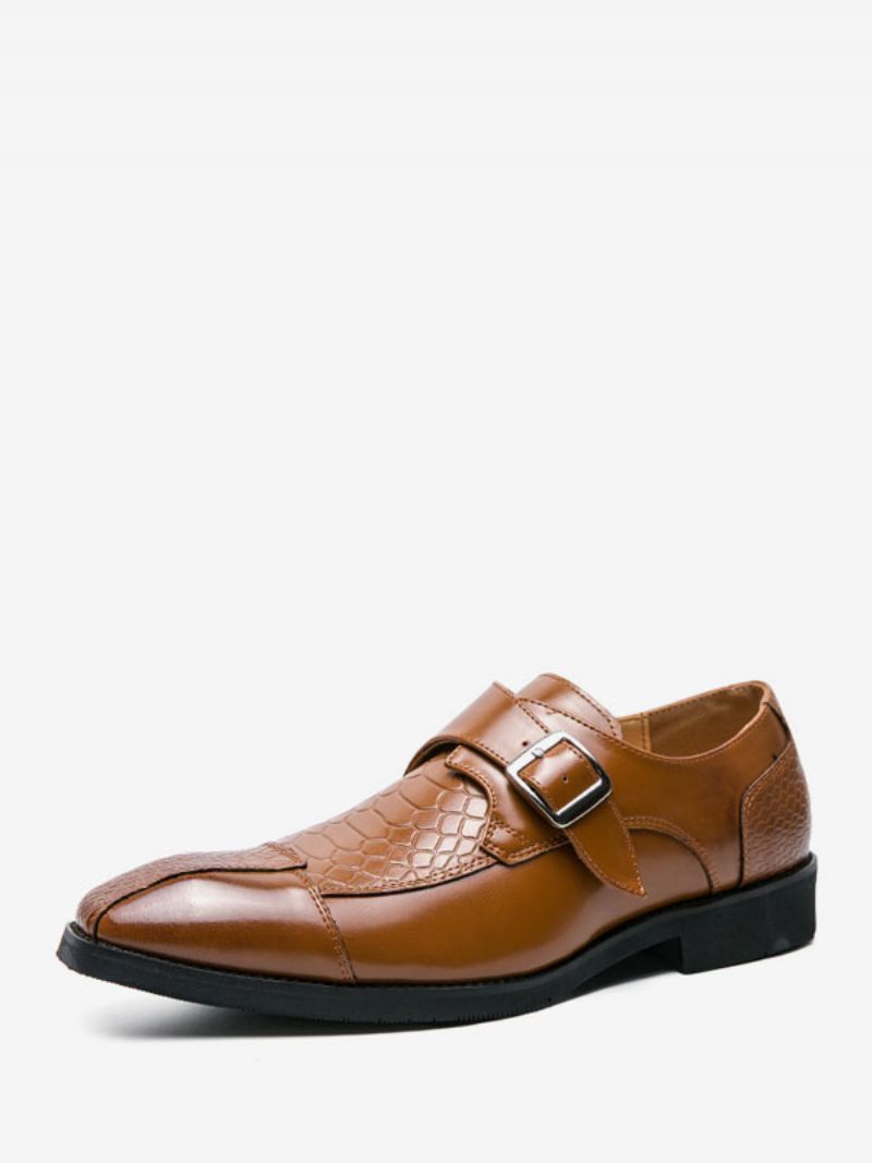 Klänning Skor För Män Square Toe Lace Up Pu Läder Monk Strap