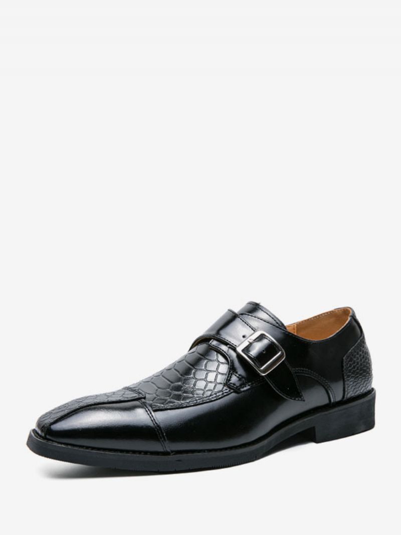 Klänning Skor För Män Square Toe Lace Up Pu Läder Monk Strap - Svart