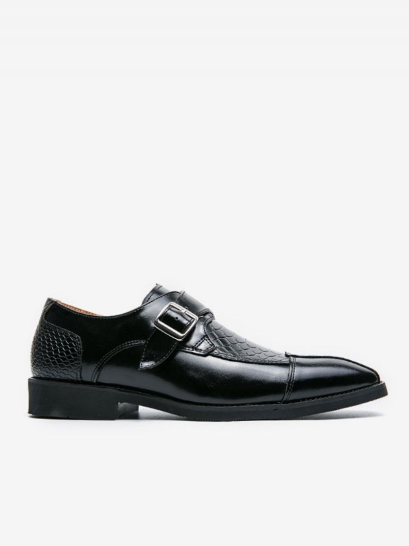 Klänning Skor För Män Square Toe Lace Up Pu Läder Monk Strap - Svart