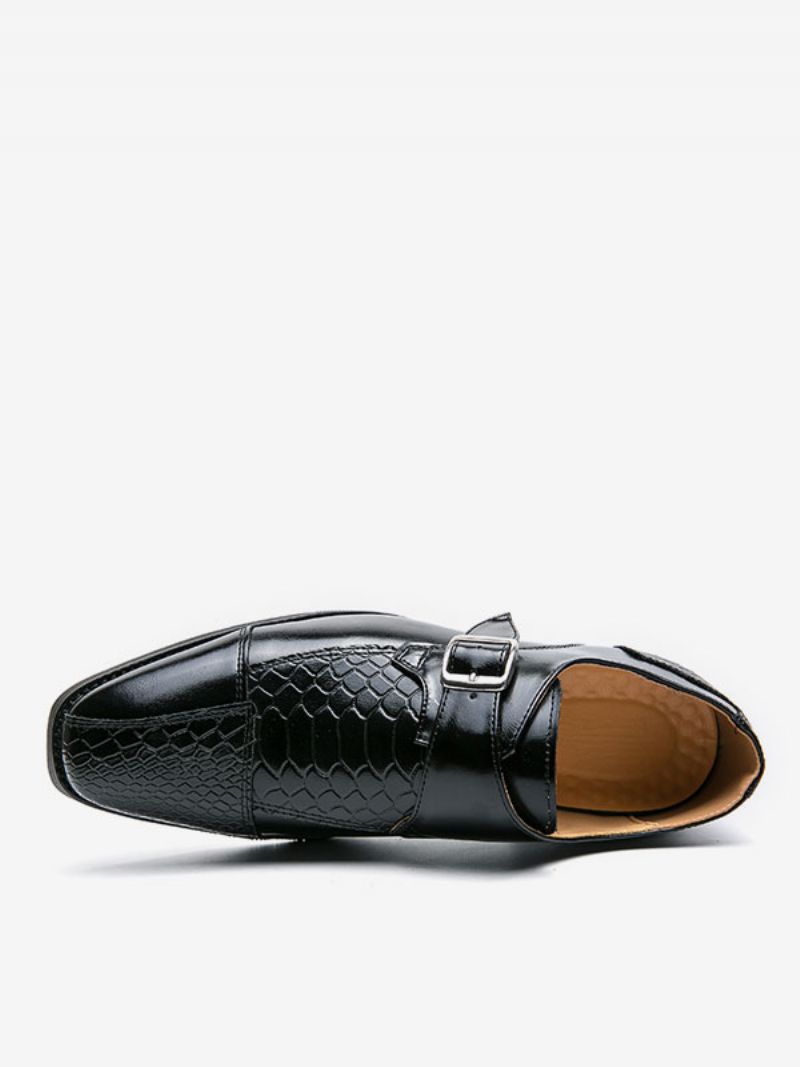 Klänning Skor För Män Square Toe Lace Up Pu Läder Monk Strap - Svart