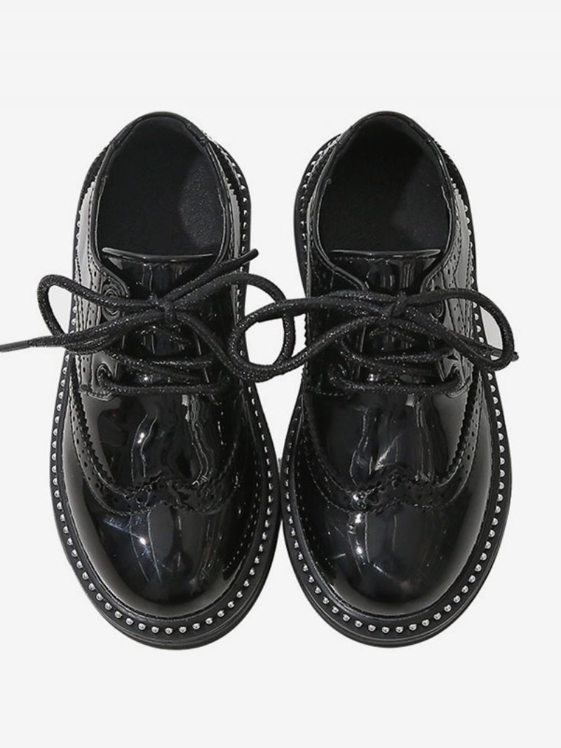 Boy Formella Skor Brogue Black Round Toe Lce Up Festskor - Svart