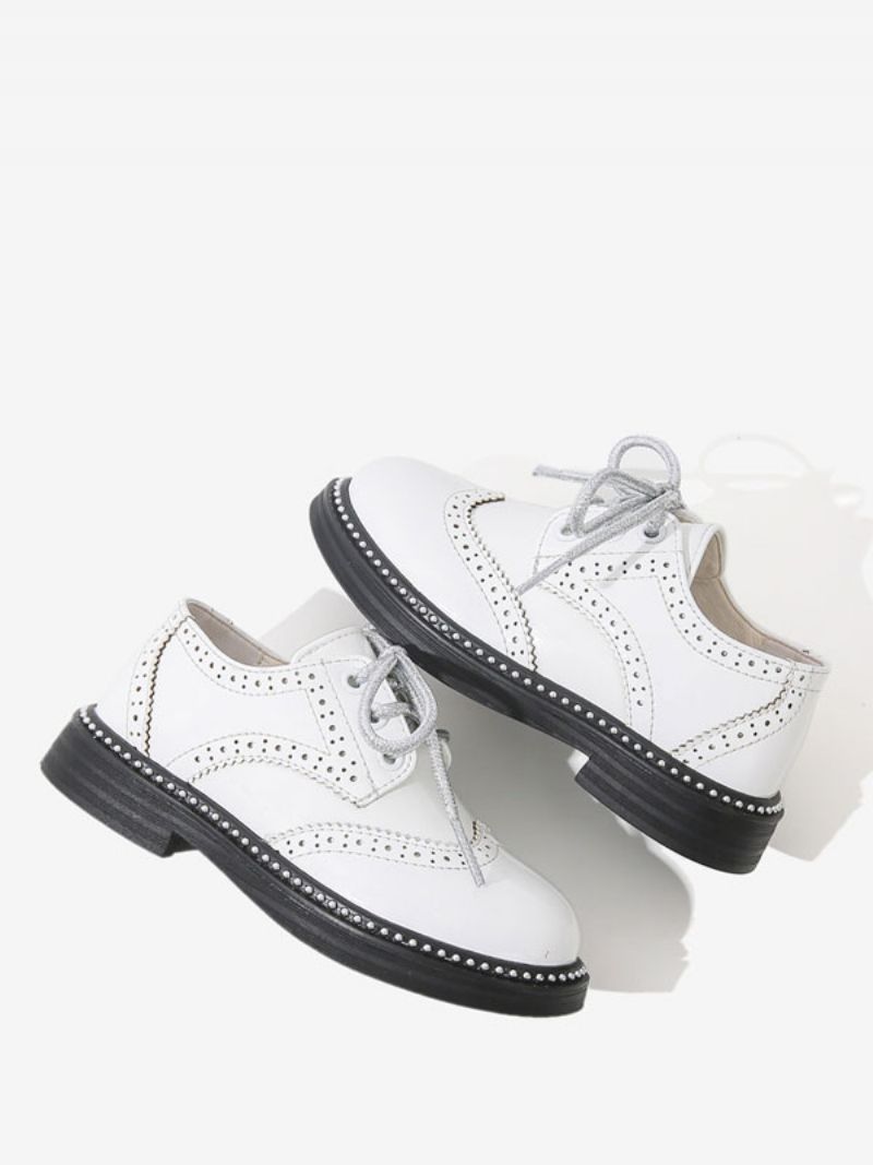 Boy Formella Skor Brogue Black Round Toe Lce Up Festskor - Vit