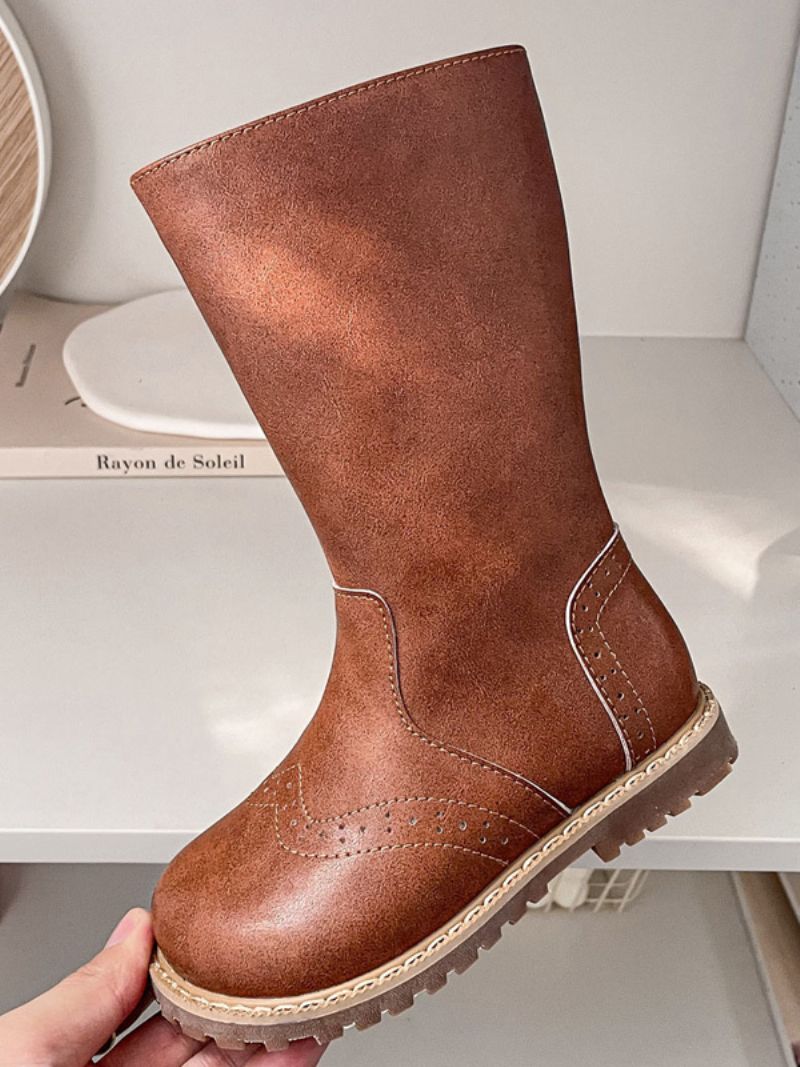 Bruna Flickstövlar Rund Toe Zip Up Boots - Kaffe Brun